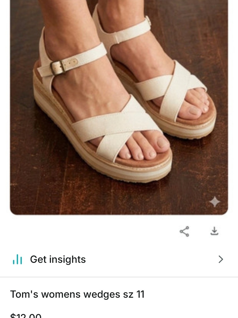 Toms Cream Platform Wedge Sandals with Ankle Buckle Sz 9